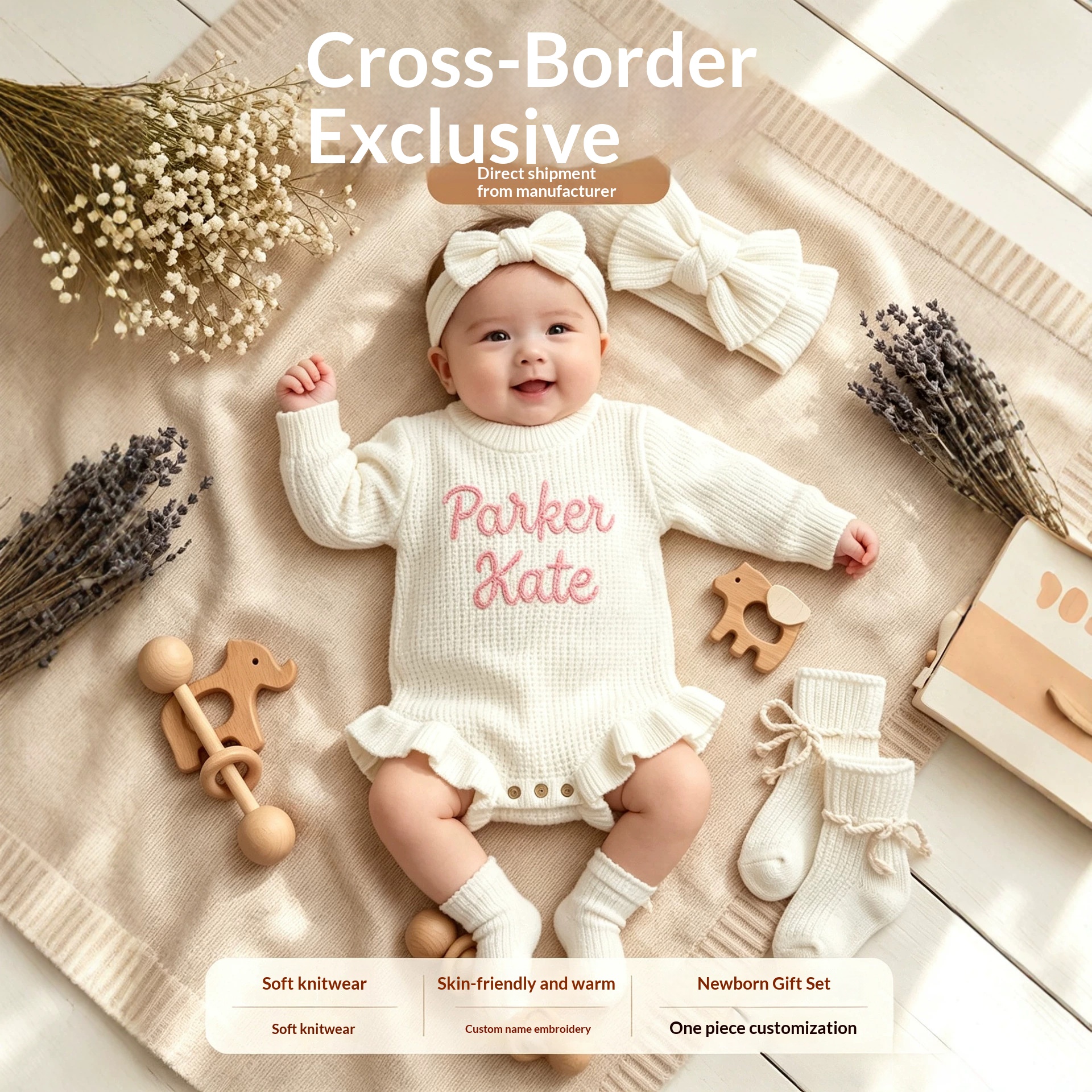 Pure Cotton Embroidery Newborn Long-sleeved Jumpsuit