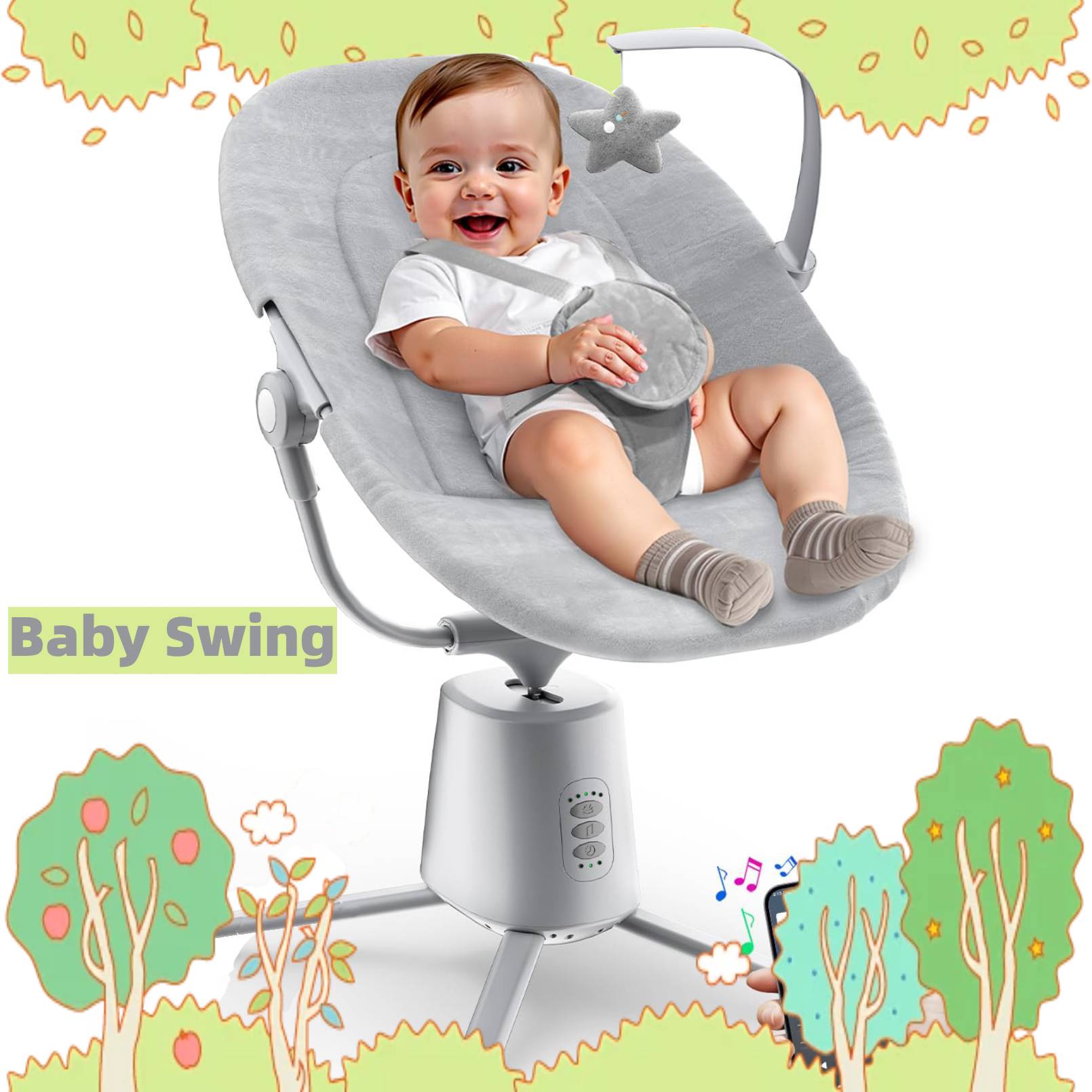Baby Swing,Baby Swings For Infants With 3 Modes & 5 Speeds BT Enabled App & Remote…