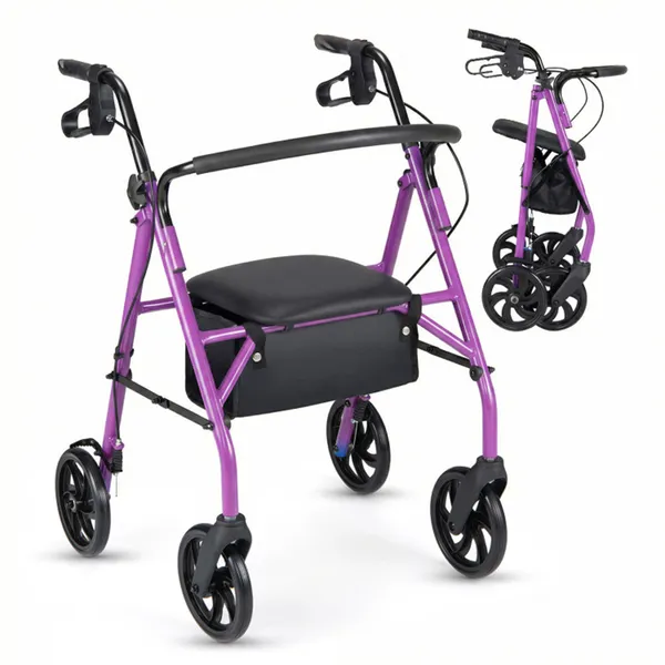 2-in-1 Rollator Walker With Seat (Purple), 8-Inch Large Wheels & Versatile Braking…