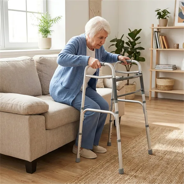 Silver Foldable Walker, 2-Button Folding Mechanism & 7-Level Adjustable Height (30"-36")…