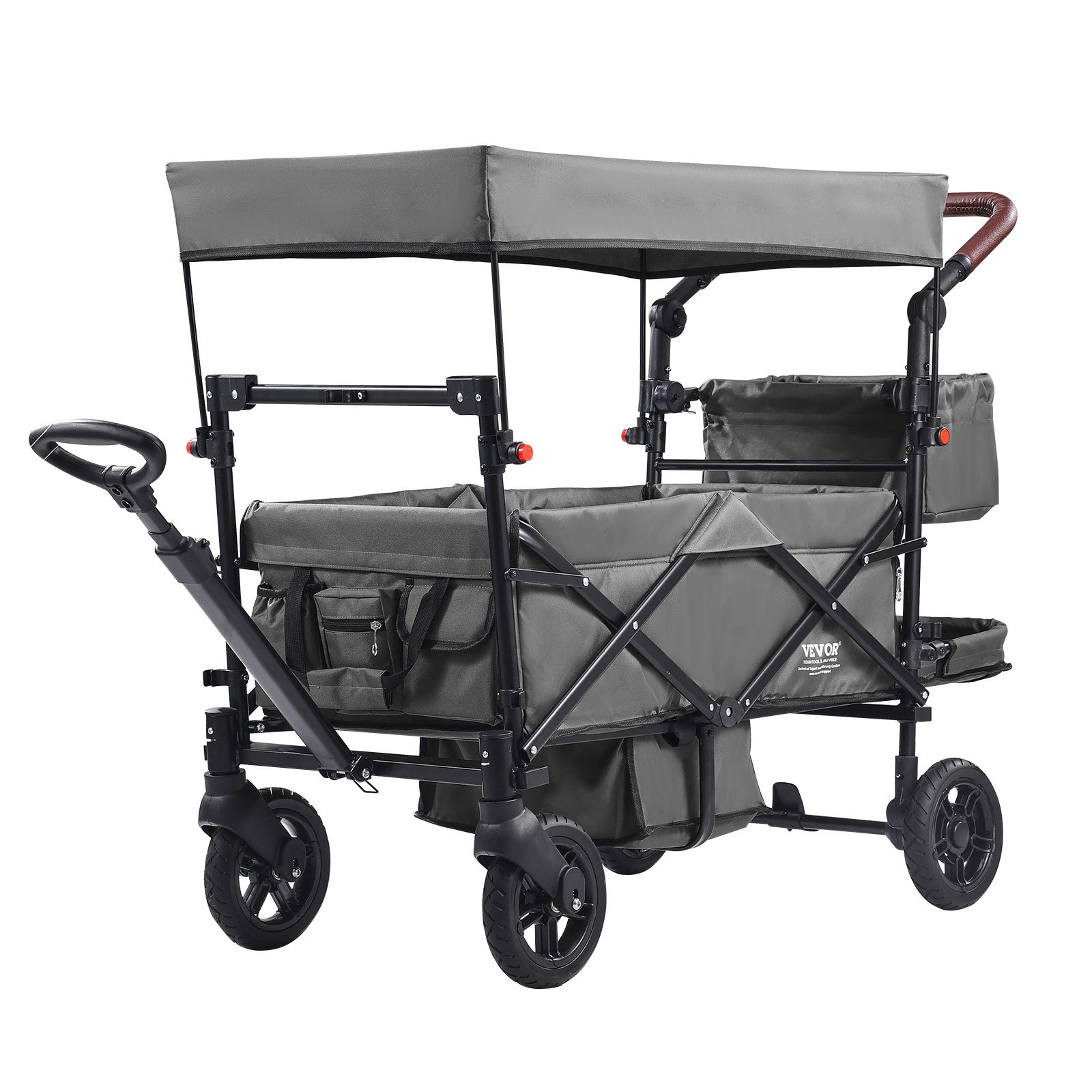 Wagon Stroller For 2 Kids, Push Pull Quad Collapsible Stroller With Adjustable Handle…