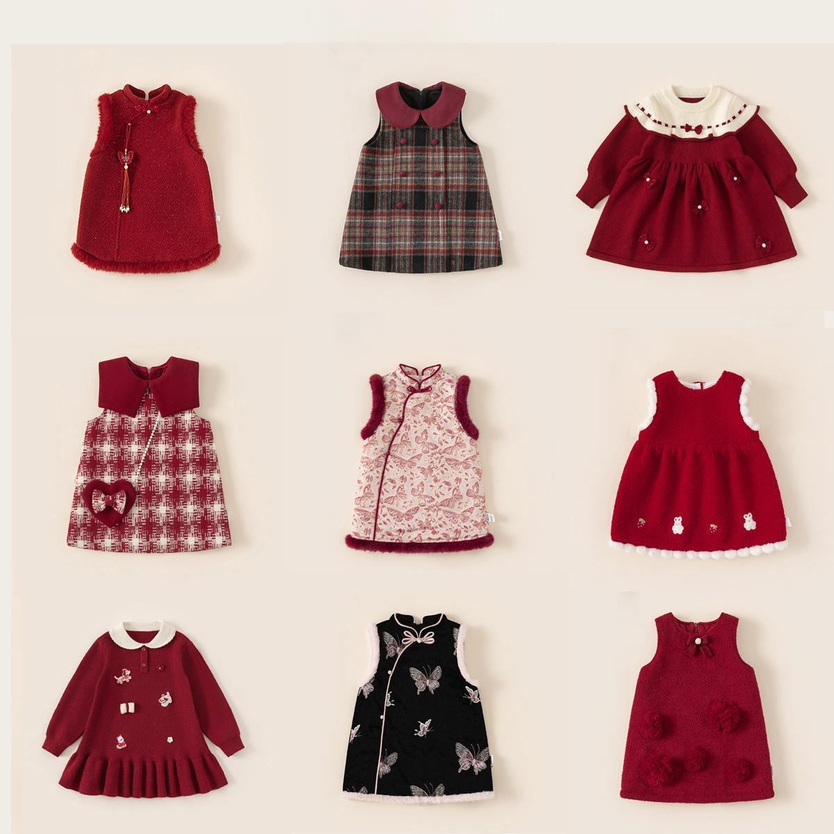 Red Autumn Winter New Year Dress For Girls