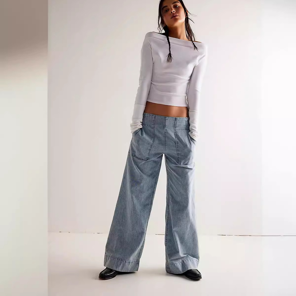 Tk European And American Women's Fashion Stylish Low-Waist Non-Stretch Denim Pants Trendy…
