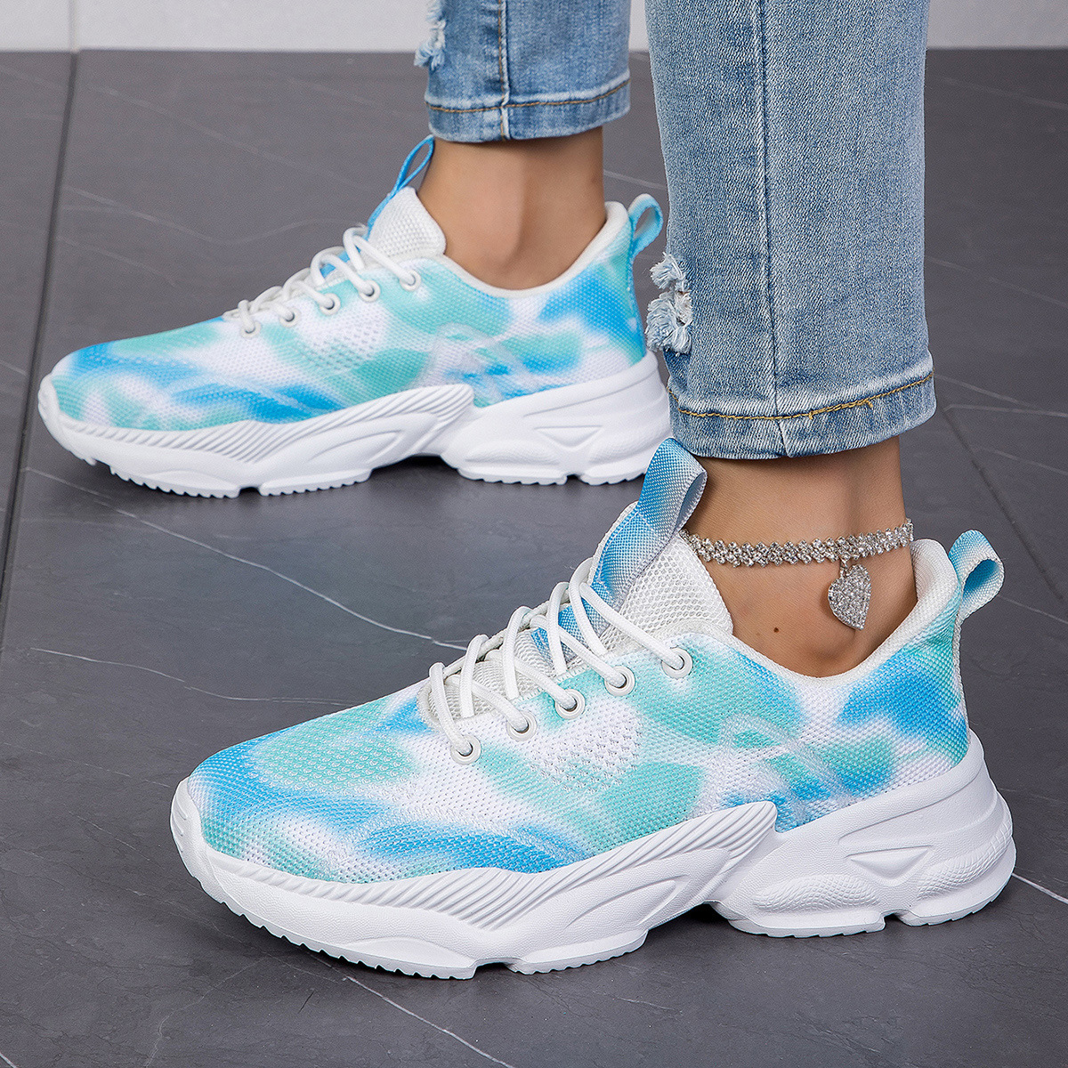 Casual Flower Sneakers Flat Large Size Upturned Lace-up