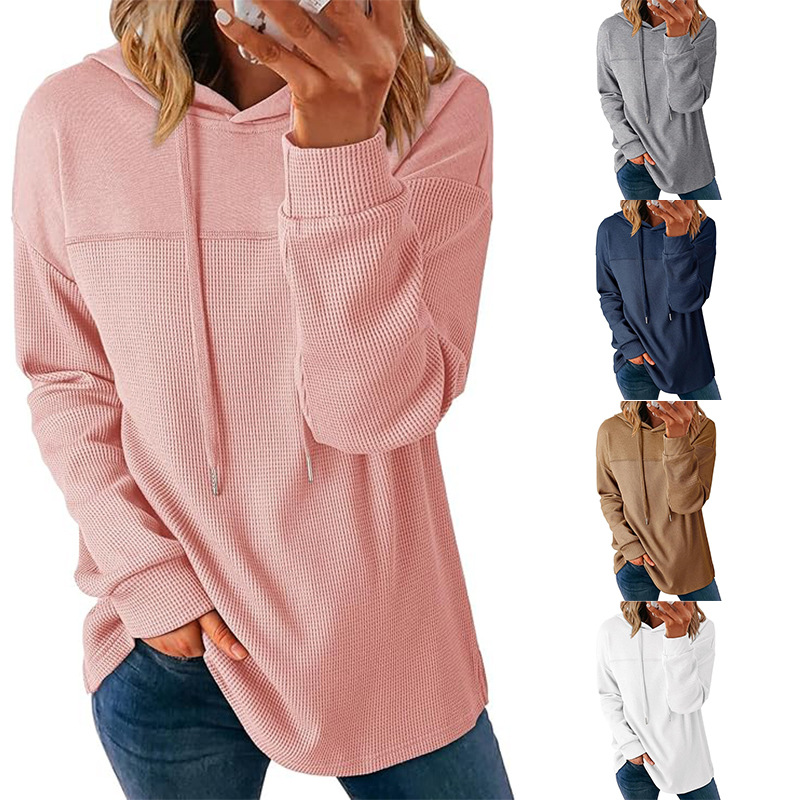 Hooded Casual Waffle-knit Long-sleeve Sweatshirt