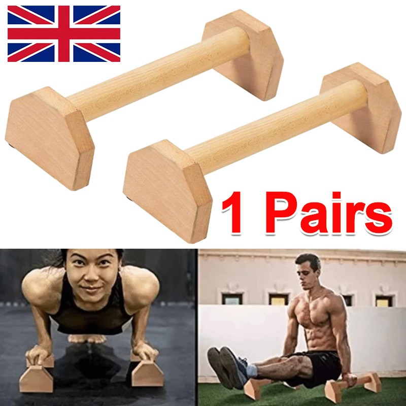 1 Pair 30cm Wooden Push Up Bars Parallettes Bars Home Gym Workout Equipment