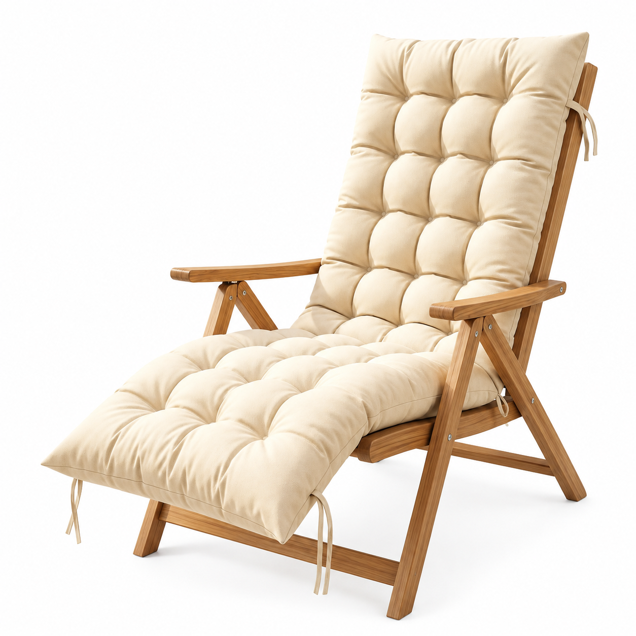 Beige Recliner Chair Cushion With Tie Straps - Soft Padded Full Length Fabric Seat Pad…