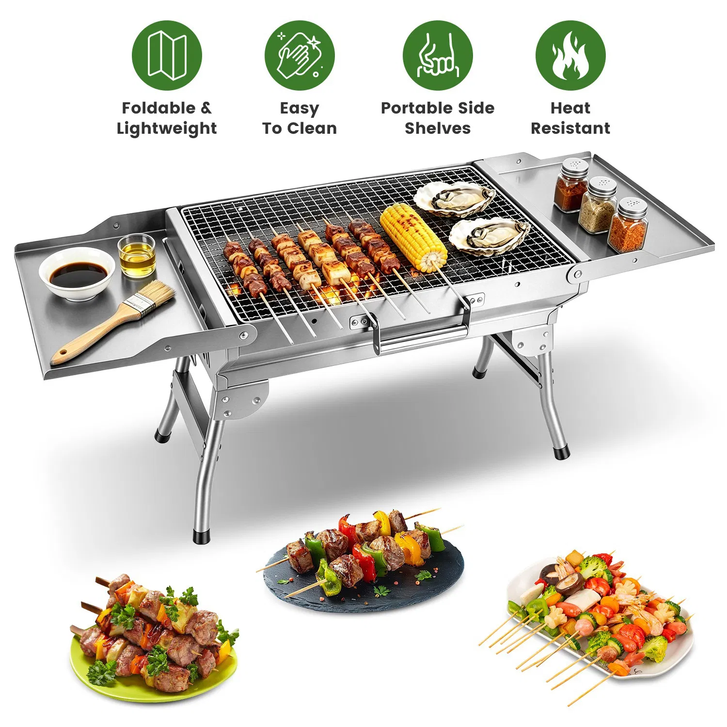 Foldable Charcoal Grill Portable BBQ Grill with Storage Shelf, Carry Handle, Air Vent…