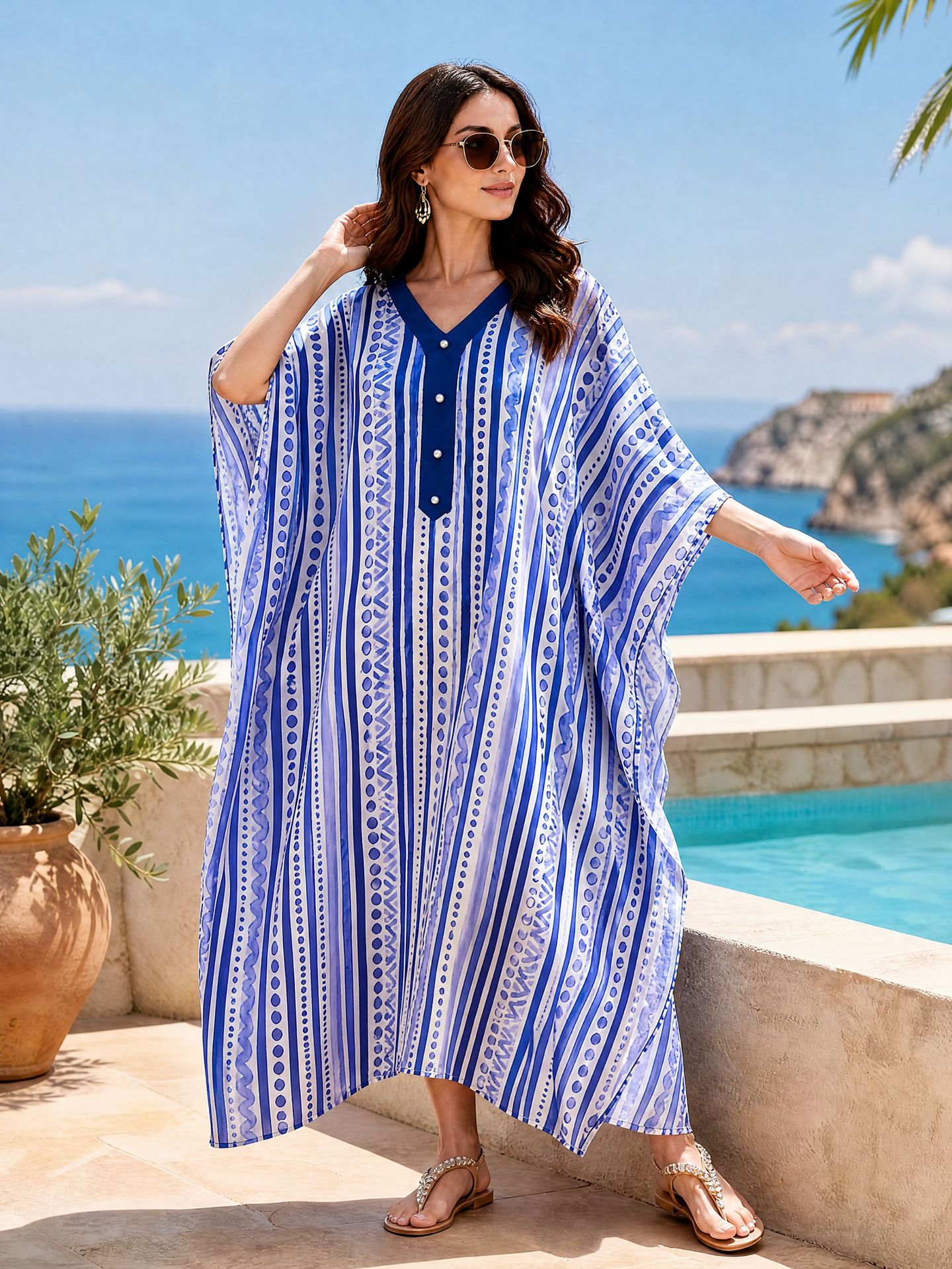 Kaftan Dresses For Women Plus Size V-Neck Batwing Kaftan Beach Dress Bathing Suit…