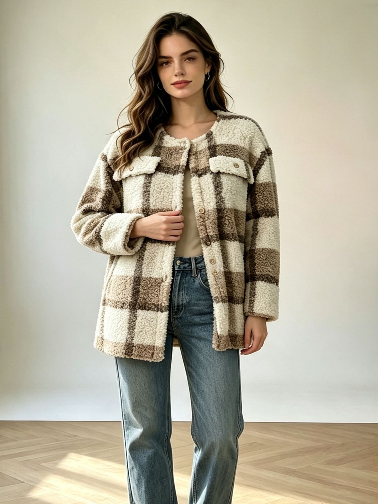 European And American Export Autumn And Winter New Vintage Color-block Plaid Loose Warm…