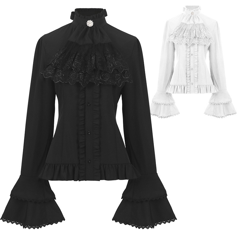 European American Style Pleated Blouse - Women's Casual Long Sleeve Shirt Top