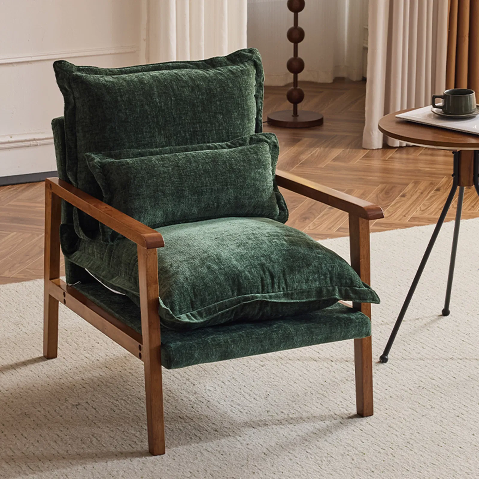 Cloud Shaped Indoor Leisure Chair with Solid Wood Armrest & Solid Wood Frame, Chenille…