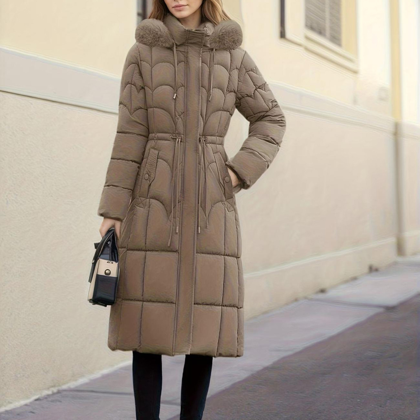 Elegant Cotton-padded Coat With A Fur-lined Hood