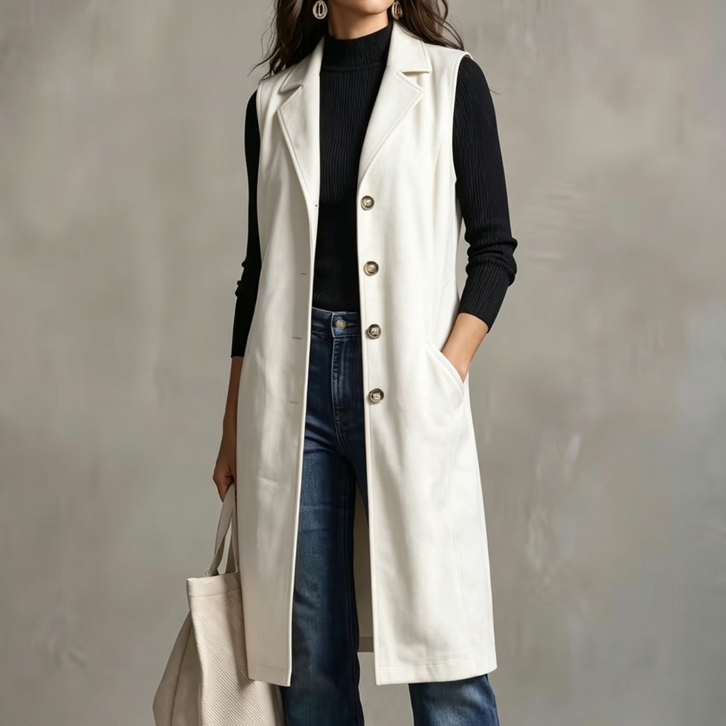 Women's Mid-length Sleeveless Blazer Vest Jacket