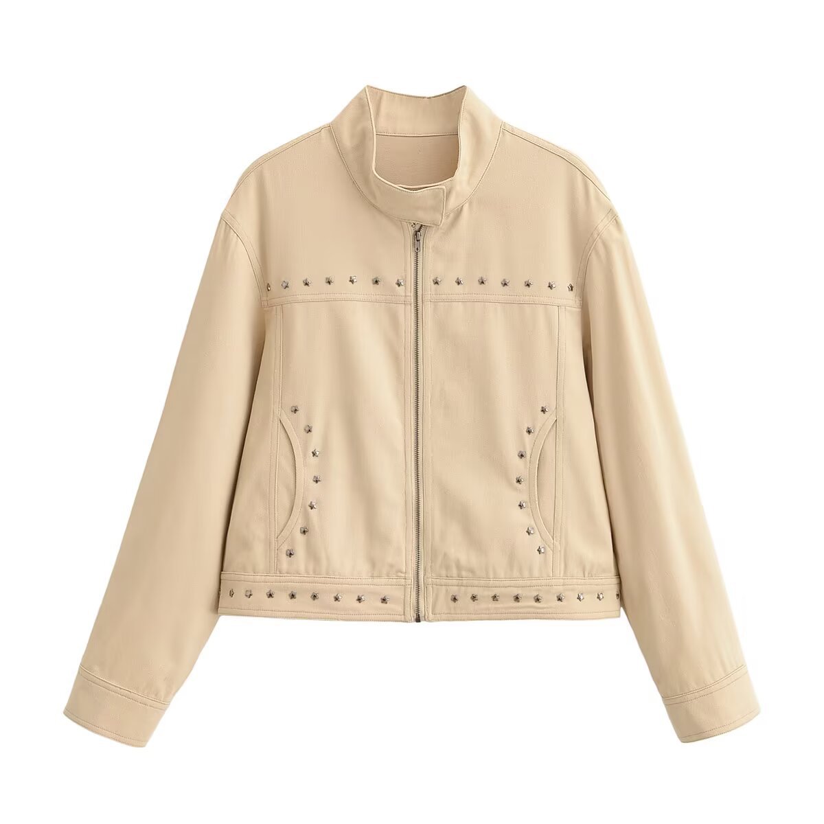 Women's Studded Stand-collar Cropped Jacket