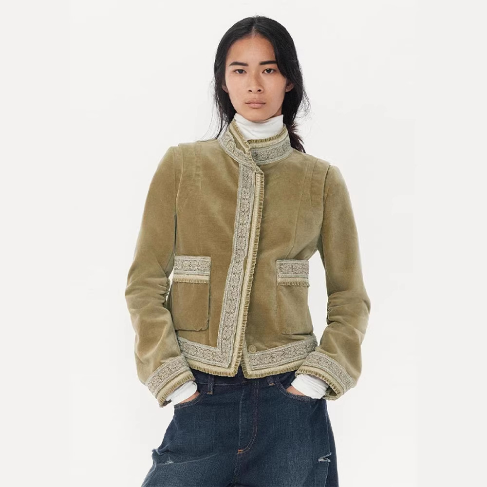 Short Lace-panelled Casual Jacket For Women