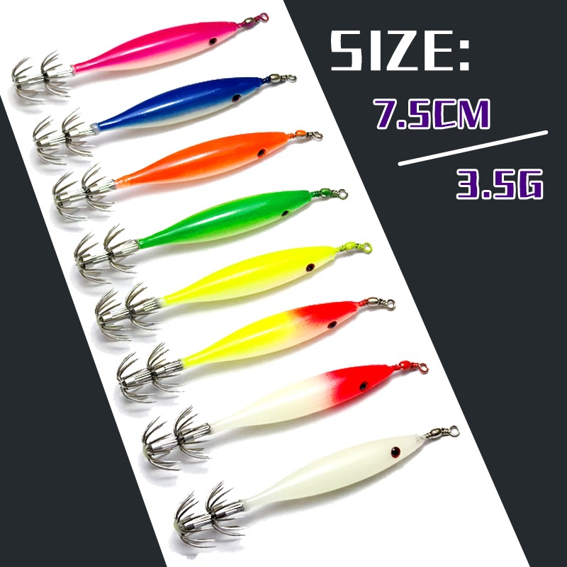 5 Luminous Squid Wooden Shrimp And Luminous Octopus Hooks