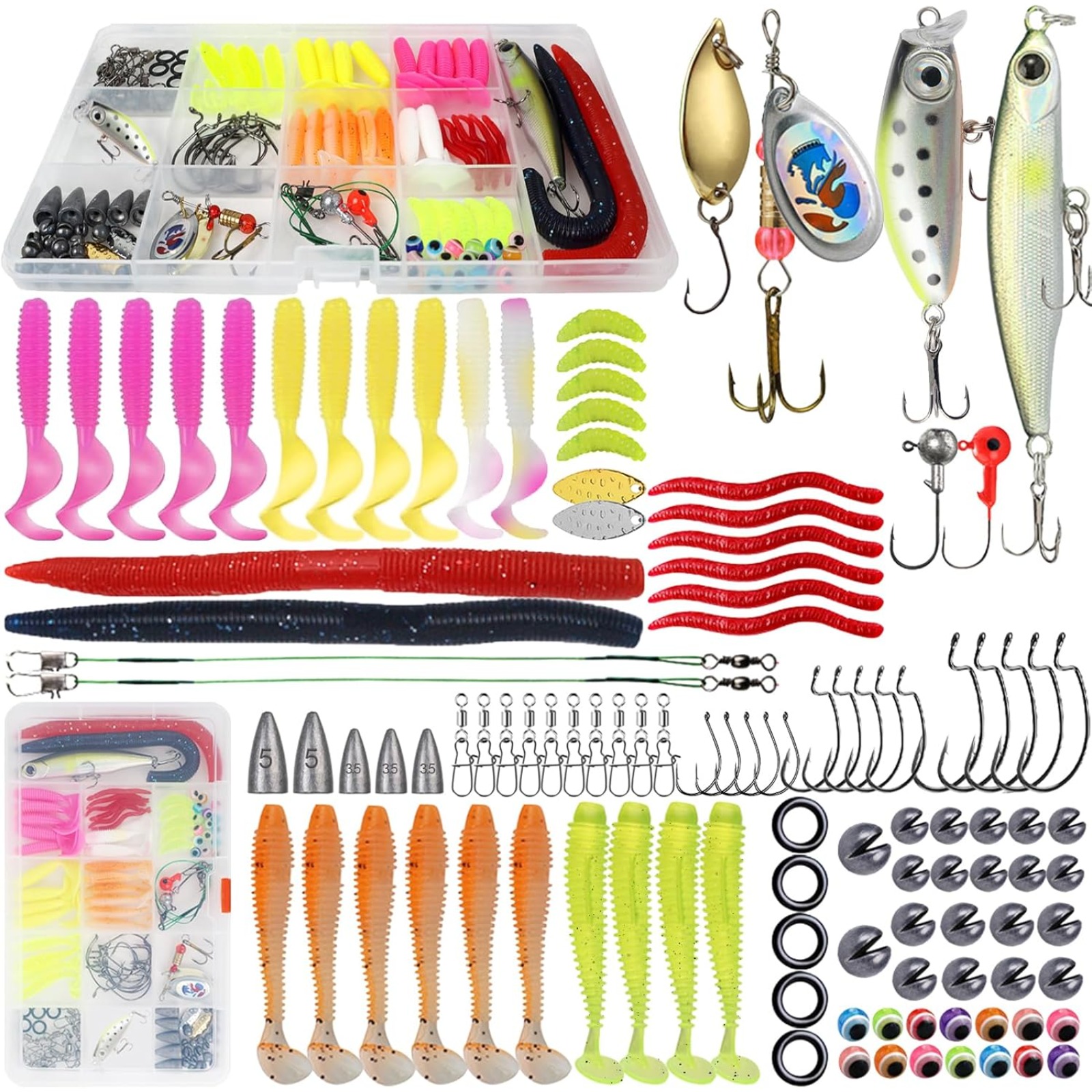 114-Piece Fishing Accessory Set With Artificial Lures – Complete Set In A Portable Box –…