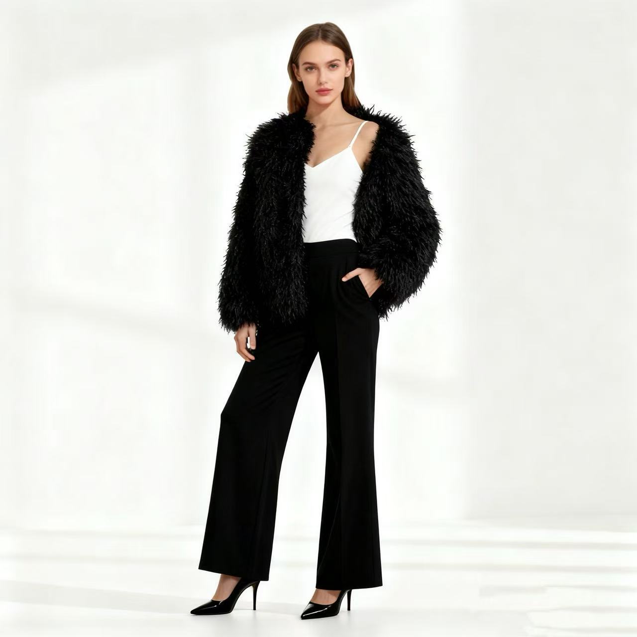 Women's Crew-neck Cashmere Casual Coat