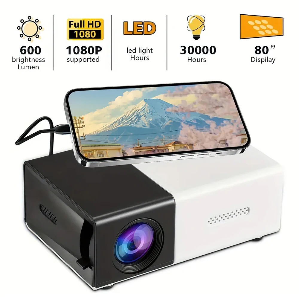 Portable Wired Mobile Phone Projector With Extendable Stand, LED Mini Home Video Device…
