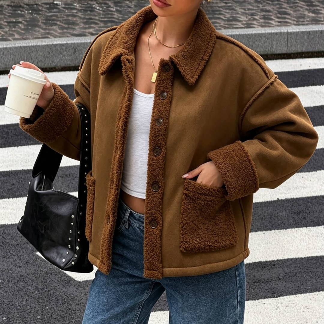 Lamb Wool Collar Loose-fitting Short Warm Jacket
