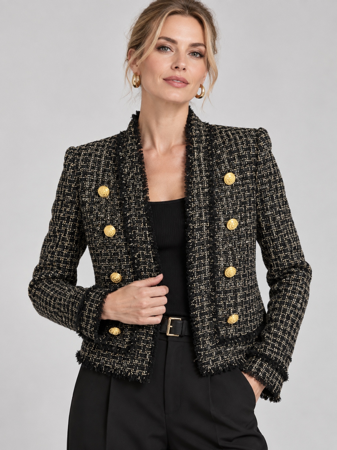 Vintage Frayed Edge Tweed Double-Breasted Jacket