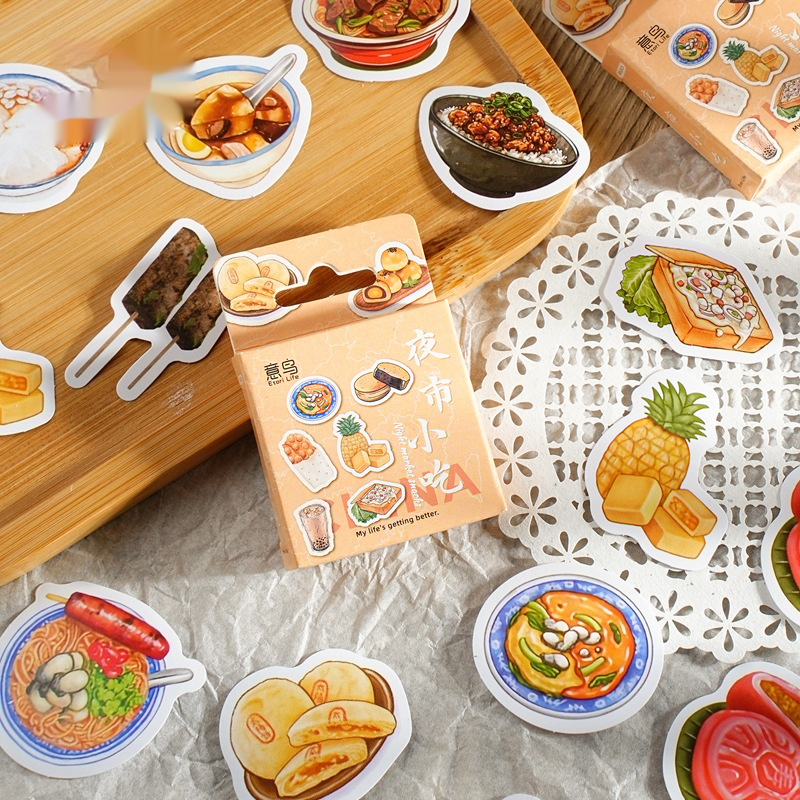 Box-packed Stickers Night Market Snacks Adhesive Label Painter Account Diy Decorative…