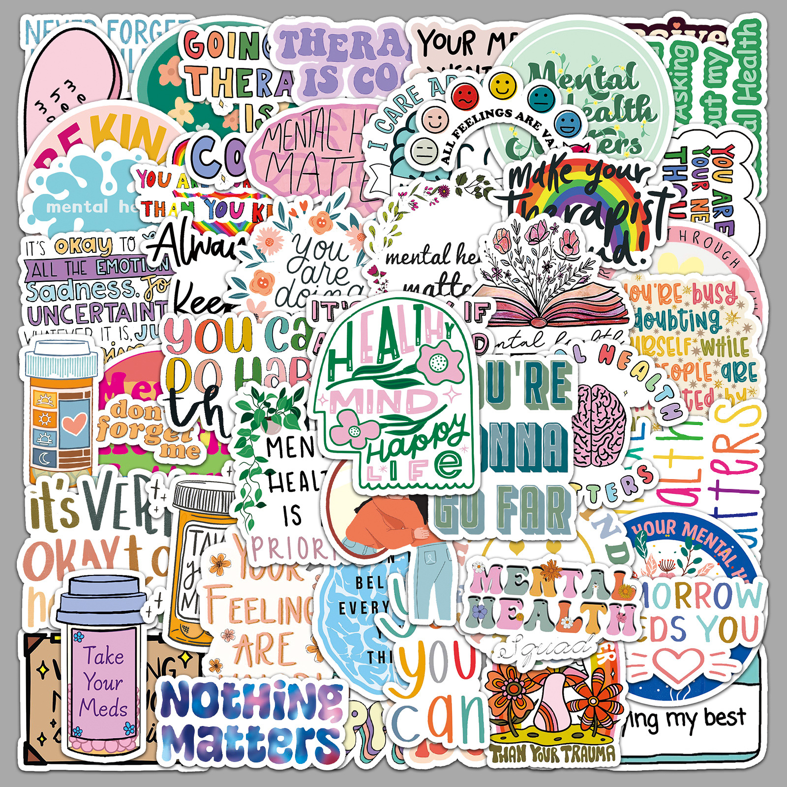 50 Mental Health Graffiti Personalized English Slogan Creative Decoration Phone Case…