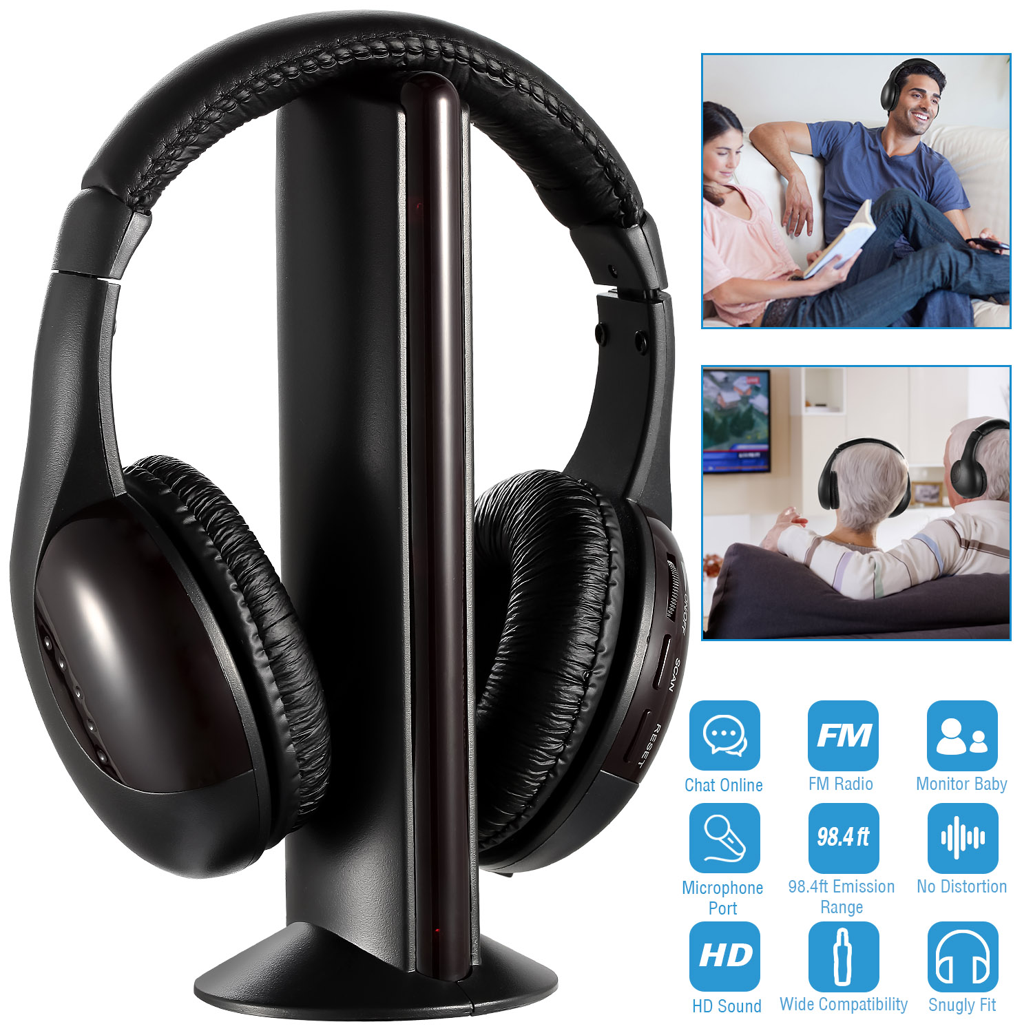 Wireless RF Headphones HiFi Over Ear Headsets RF Transmitter Receiver With MicY-shaped…