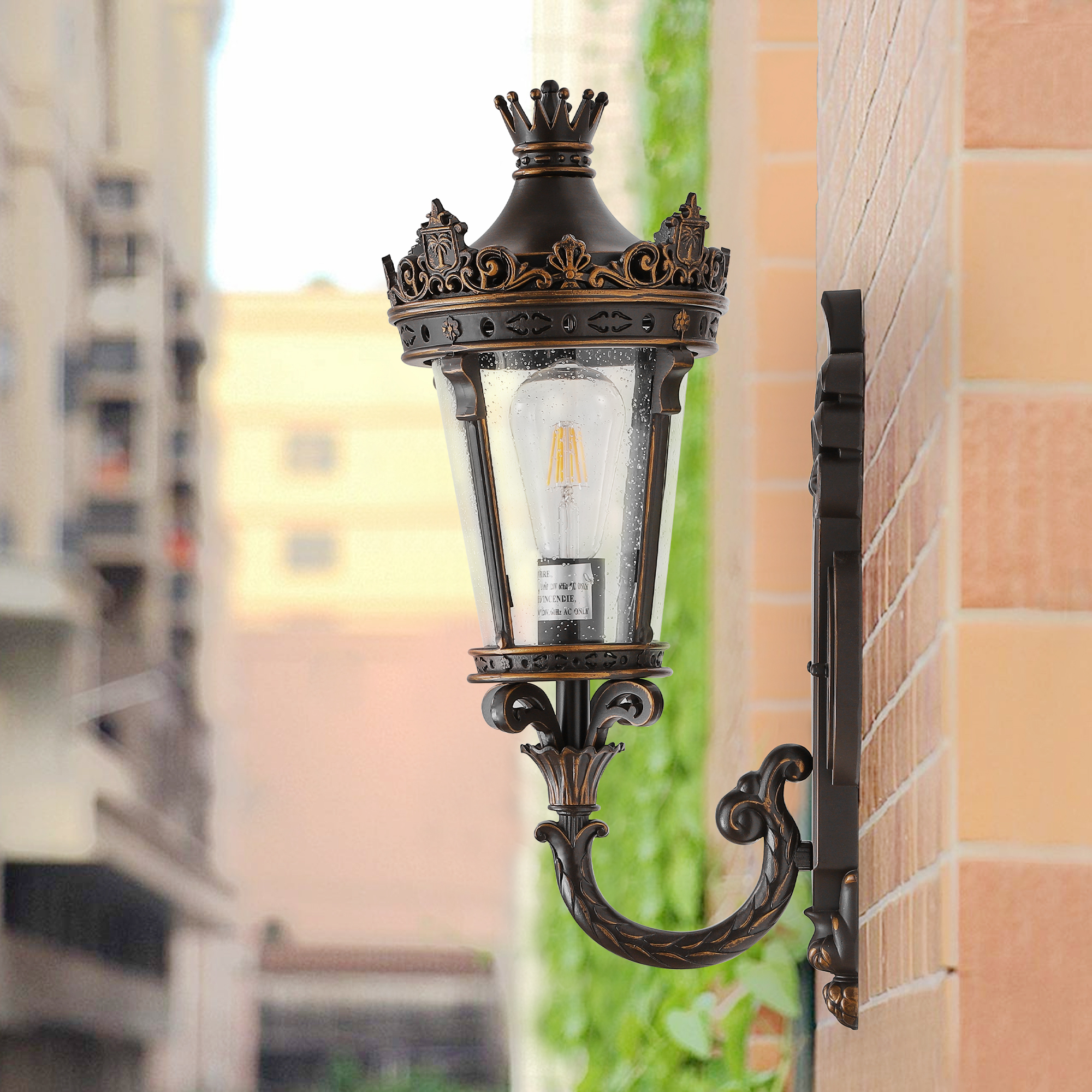 21"(H) Vintage Outdoor Wall Lantern, Waterproof Exterior Wall Sconce with Crown Top and…