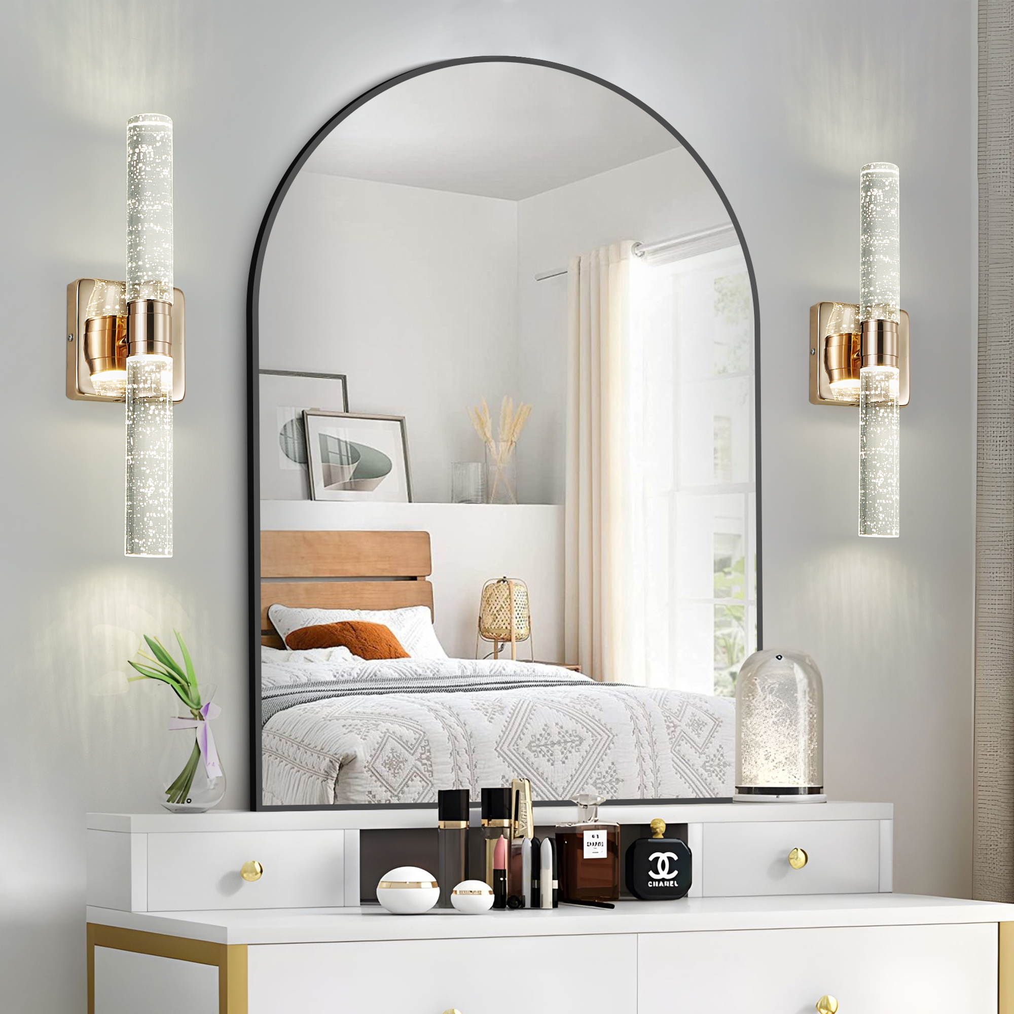 (Same as W1340P225797/L005027-H430-W1G2)17"(H) Contemporary Crystal Wall Light, Gold…