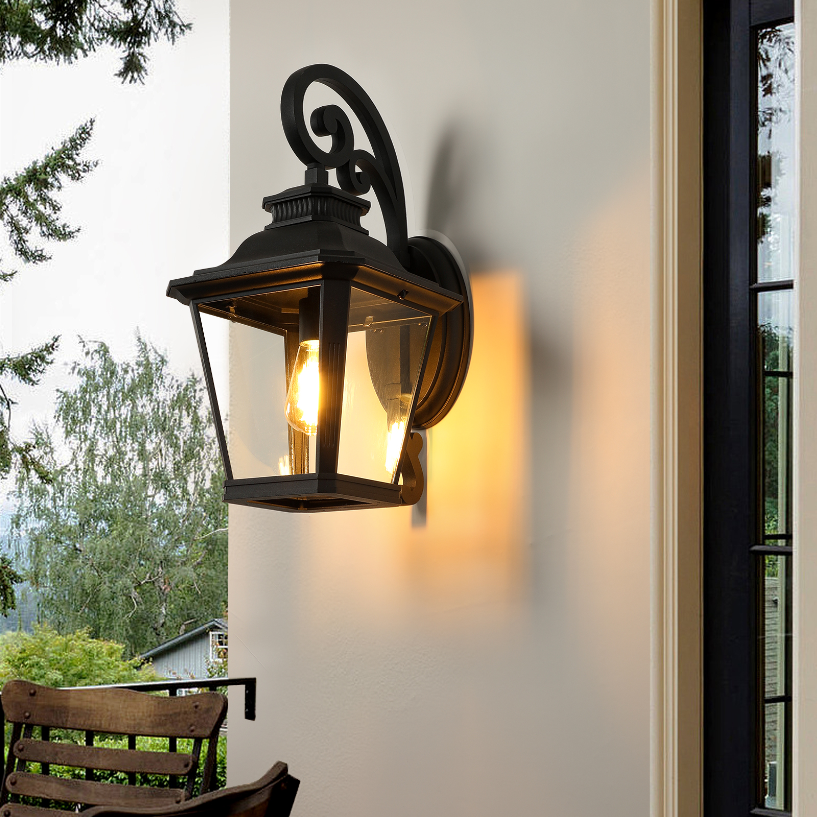 21"(H) 1-Pack Outdoor Wall Lantern Light – Vintage Black Metal & Clear Glass Sconce with…