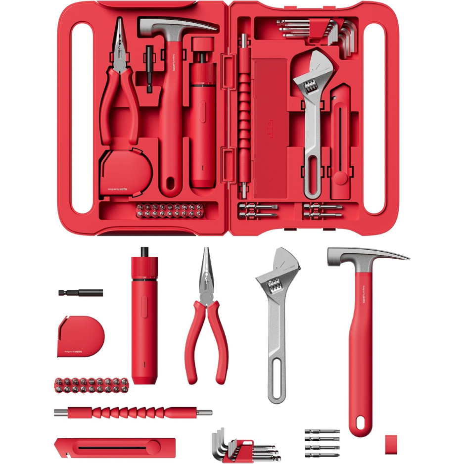 40-Pack Tool Kit, Household Tool Set W Smart Electric Screwdriver LED, 3 Torque 14 Tools…