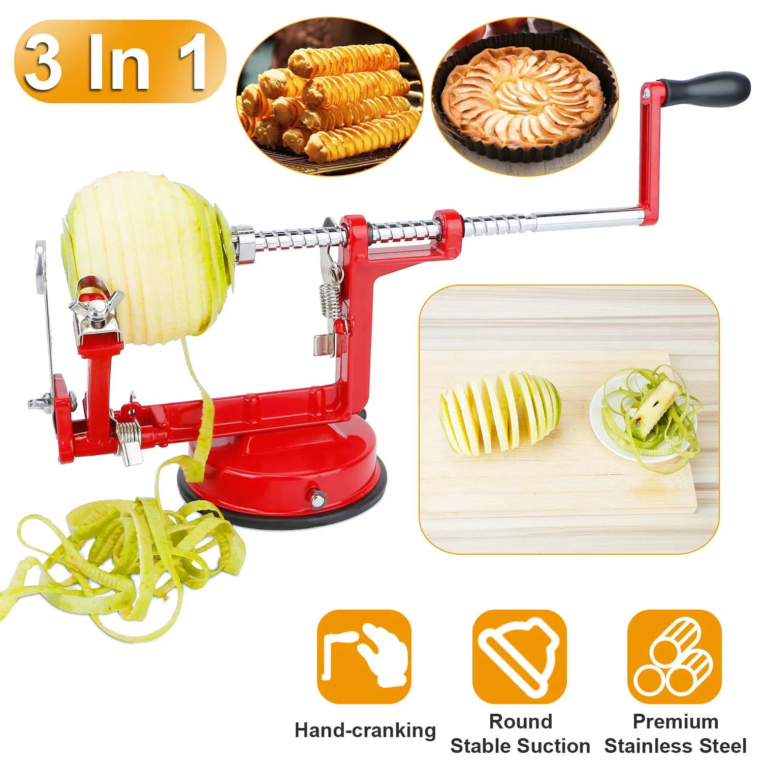 3-in-1 Apple Peeler Slicer Corer with Stainless Steel Blade, Zinc Alloy Hand Crank Fruit…
