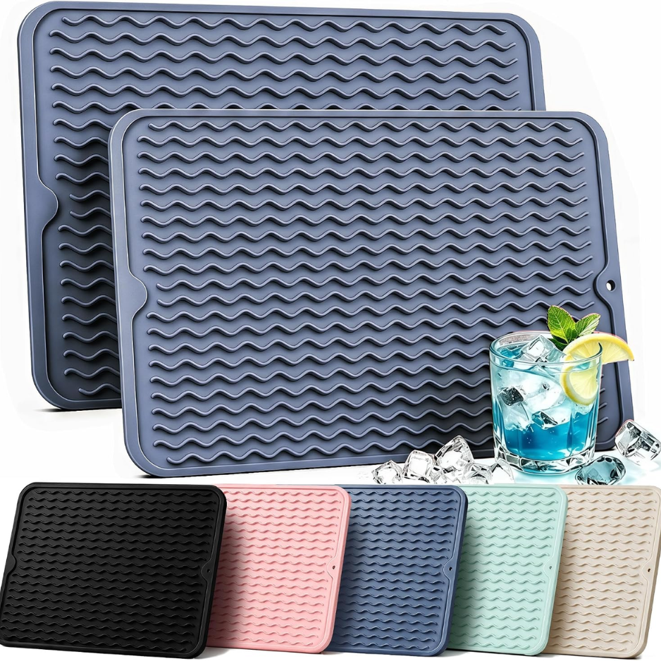 2 Pack Silicone Dish Drying Mat For Kitchen Counter Multiple Usage For Baking Cooking…