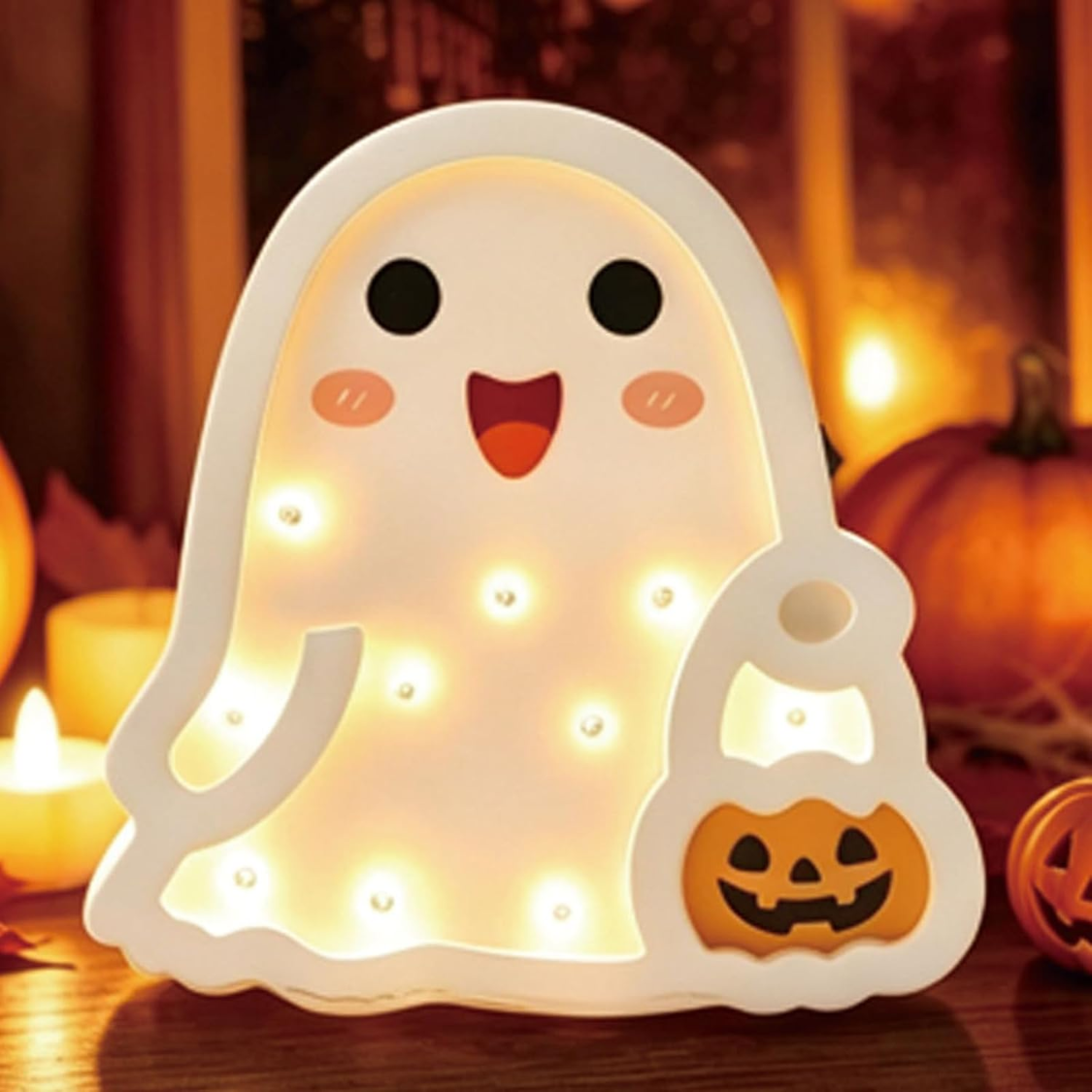 Halloween Wooden Ghost Table Sign, Light-Up Tabletop Decor For Home, Office And Halloween…