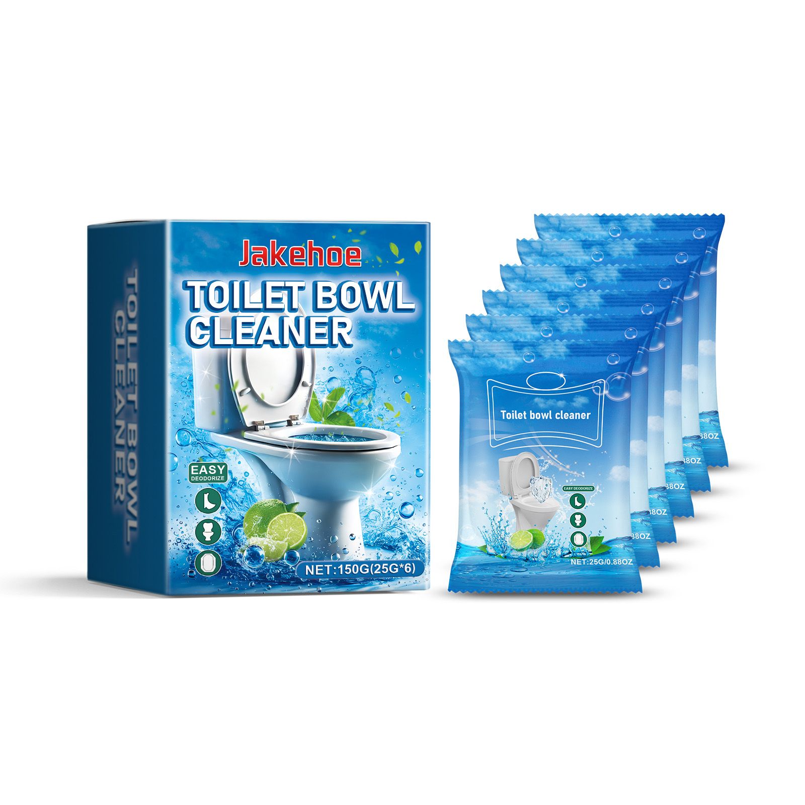 JAKEHOE Toilet Bowl Cleaning Powder Sachets, 6 Sachets x 25 g (150 g Total)