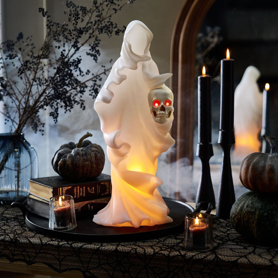 White Pre-Lit Phantom Halloween Decoration, 20-Inch LED Ghost Figure, Indoor Halloween…