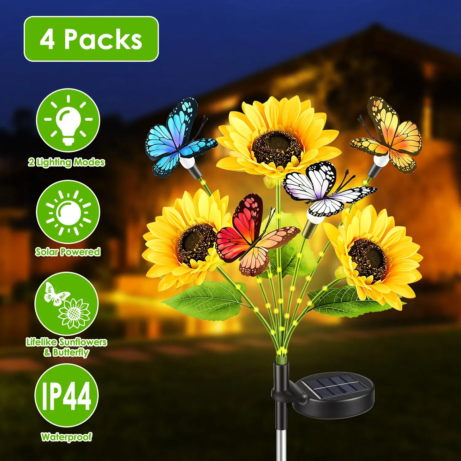 Decorative Solar Sunflower Garden Lights,4 Pack Decorative Butterfly Accent, 2 Lighting…