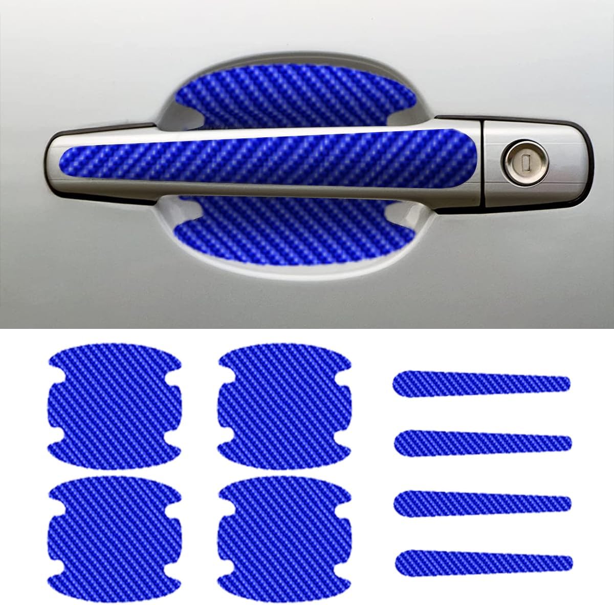 Carbon Fiber Car Door Handle Cup Protectors 8 Units, Blue Anti Scratch Inserts For…