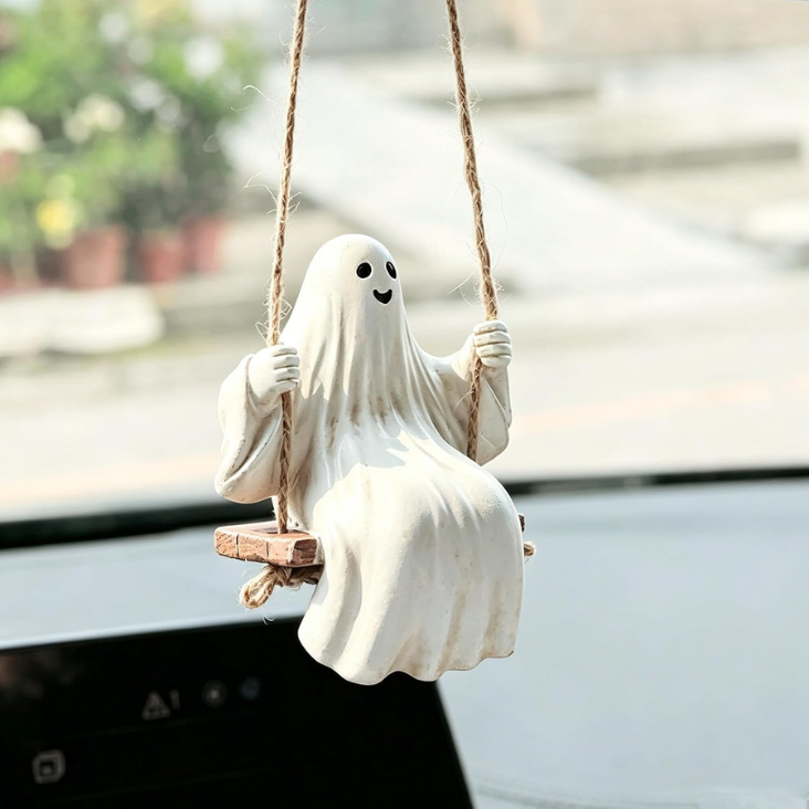 Cute Swinging Ghost Car Mirror Hanging Ornament Halloween Car Interior Accessories…