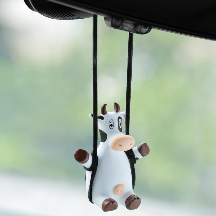 Swinging Cow Car Hanging Ornament Favorite Farm Animal Car Interior Mirror Decorations…
