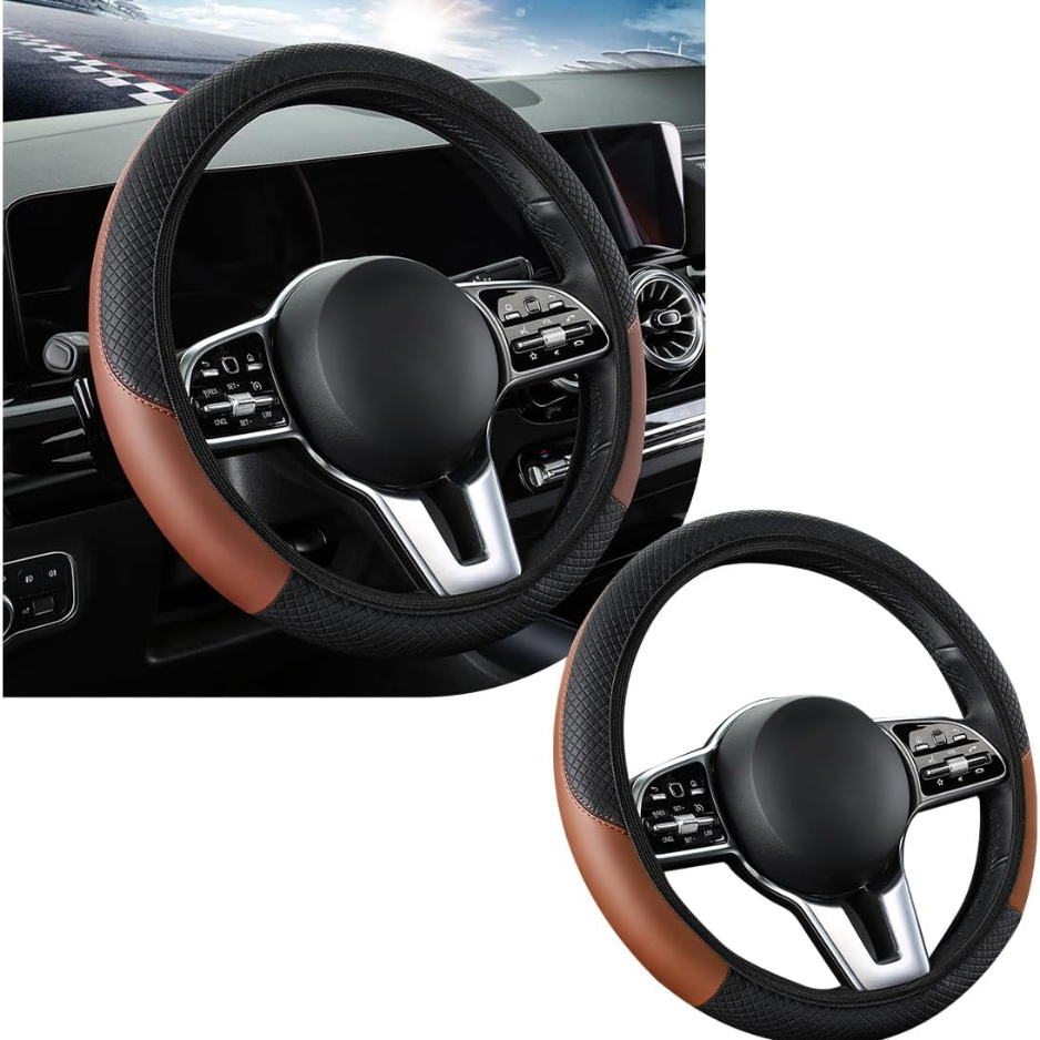 Car Steering Wheel Cover, 15 Inch Leather Breathable Auto Steering Wheel Protector…