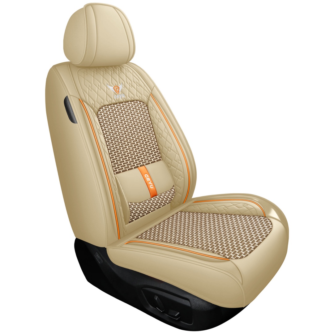 Summer Cool Ice Silk Breathable Car Seat Covers Full 5-Seat Set Ergonomic Lumbar Support…