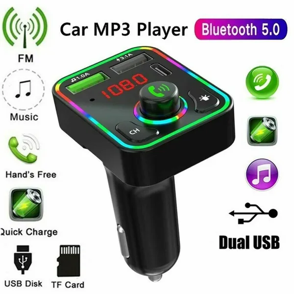 2-Pack Wireless Car FM Transmitter Mini LED Screen MP3 Bluetooth 5.0 Fast PD Adapter