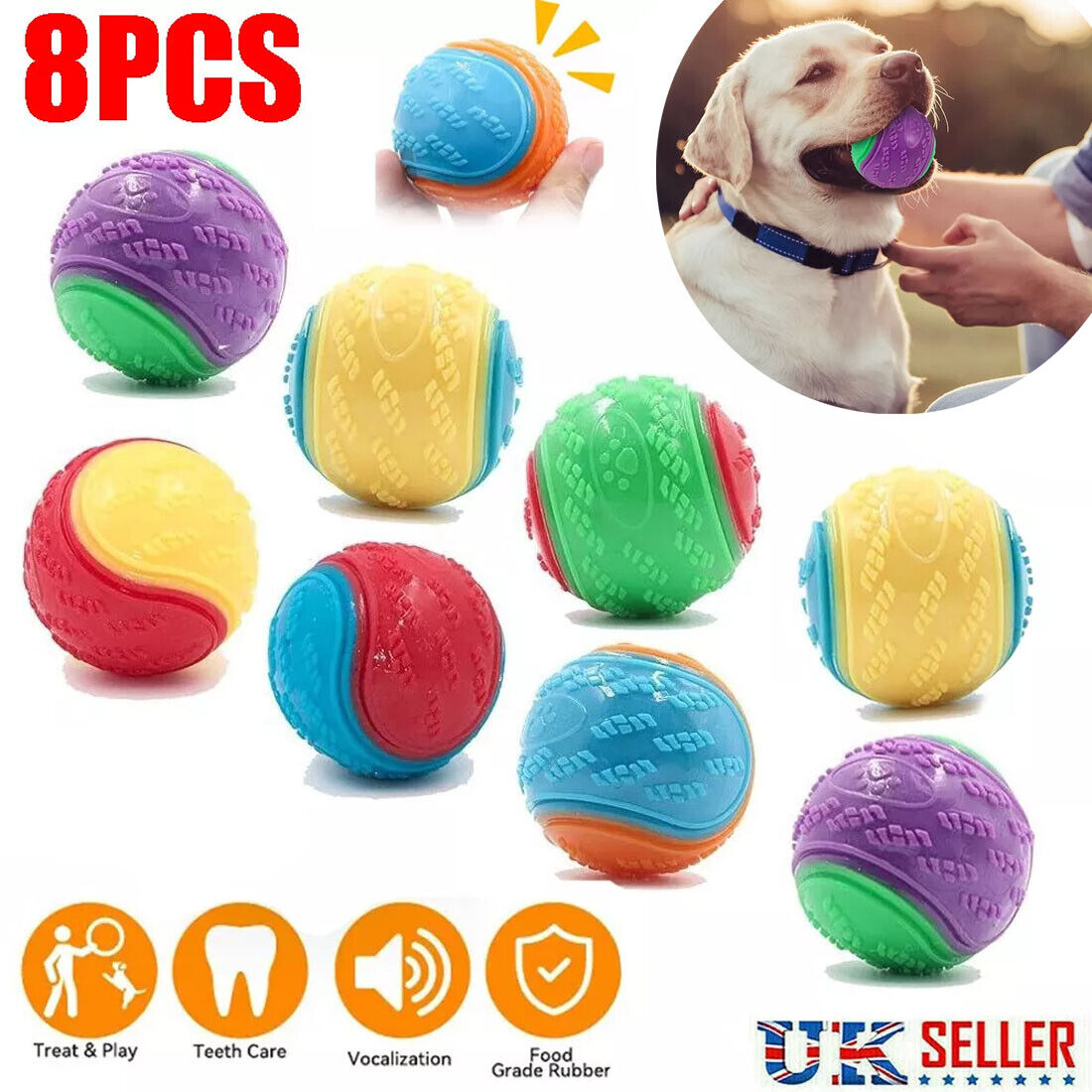 Scooby-Doo Durable Squeaky Set Of 8 Dog Balls For Teeth Cleaning Interactive UK