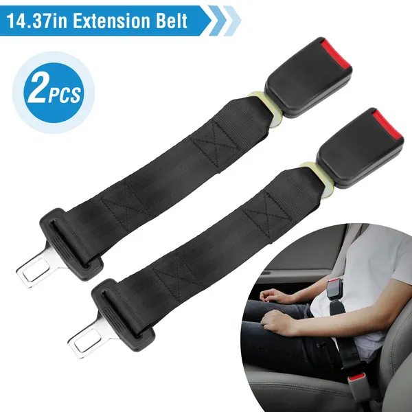 2-Pack Car Seat Belt Extender 14.37in Buckle Tongue Webbing Extension Safety Belt