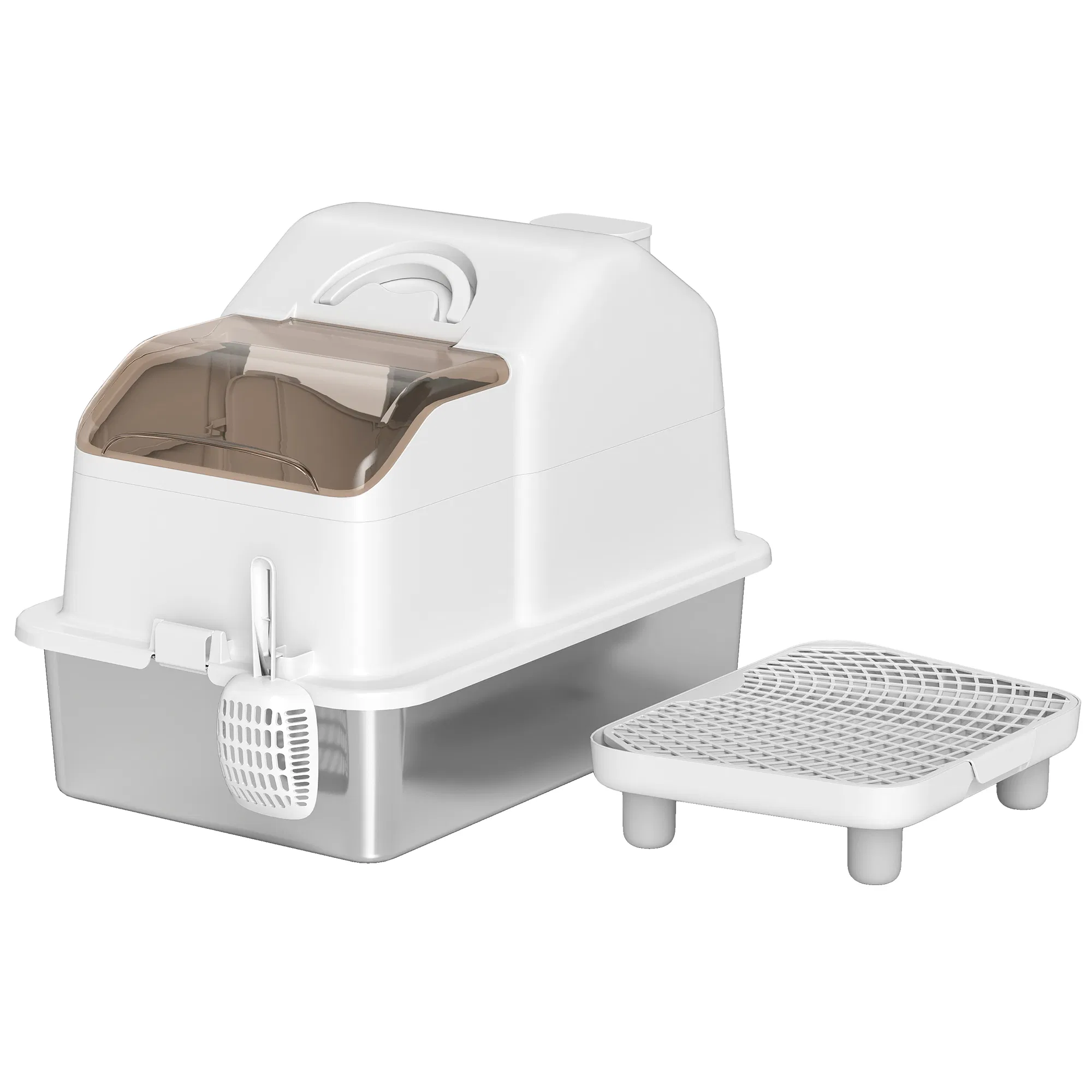 Extra Large Stainless Steel Cat Litter Box w/ High Sided, Removable Lid, Mats, Scoop…