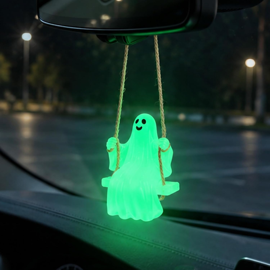 Swinging Ghost Car Rearview Mirror Hanging Ornament, Luminous Pendant For Car Interior…