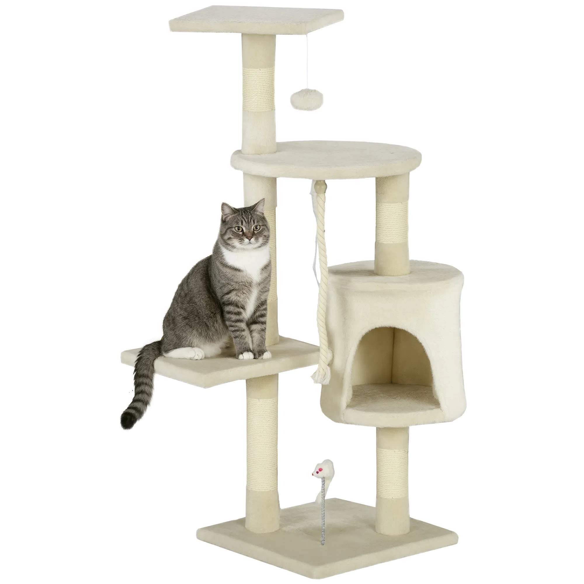 46" Scratching Cat Tree Multi Level Activity Center Kitty Condo Furniture Post Beige